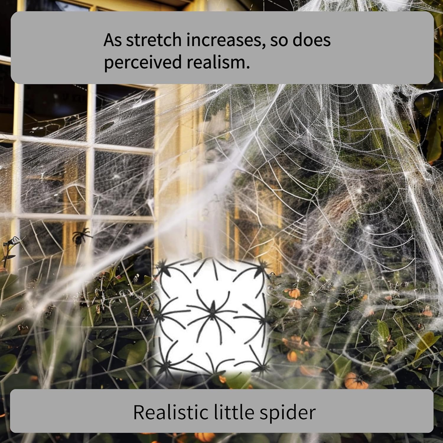 1000 sqft Halloween Spider Webs Decorations with 120 Extra Fake Spiders, Super Stretchy Cobwebs for Halloween Decor Indoor and Outdoor
