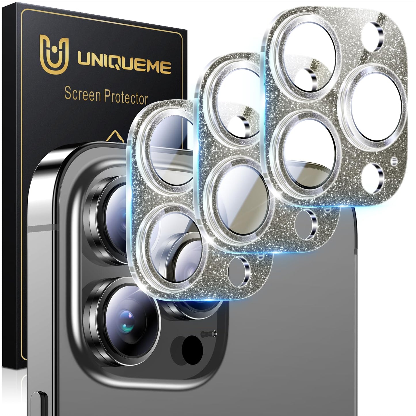 UniqueMe Compatible for 3 Pack iPhone 17 Pro Camera Lens Protector - [Drop Protection] 9H Tempered Glass Camera Cover Screen [Update New Version]【Not for 17 Pro Max】
