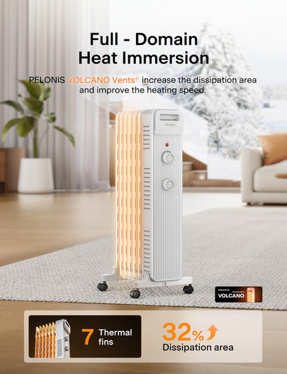 Pelonis Oil Filled Radiator Heater for Large Space, 2025 Upgraded, Space Heaters with 1500W Quiet Warmth Radiant Heater, 3 Heating Modes, Overheat & Tip-Over Protection, Adjustable Thermostat, Black