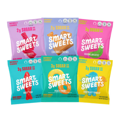 SmartSweets Variety Pack, 1.8oz (Pack of 8), Candy With Low Sugar & Calorie, Healthy Snacks For Kids & Adults - Sweet Fish, Sourmelon Bites, Peach Rings, Sour Blast Buddies