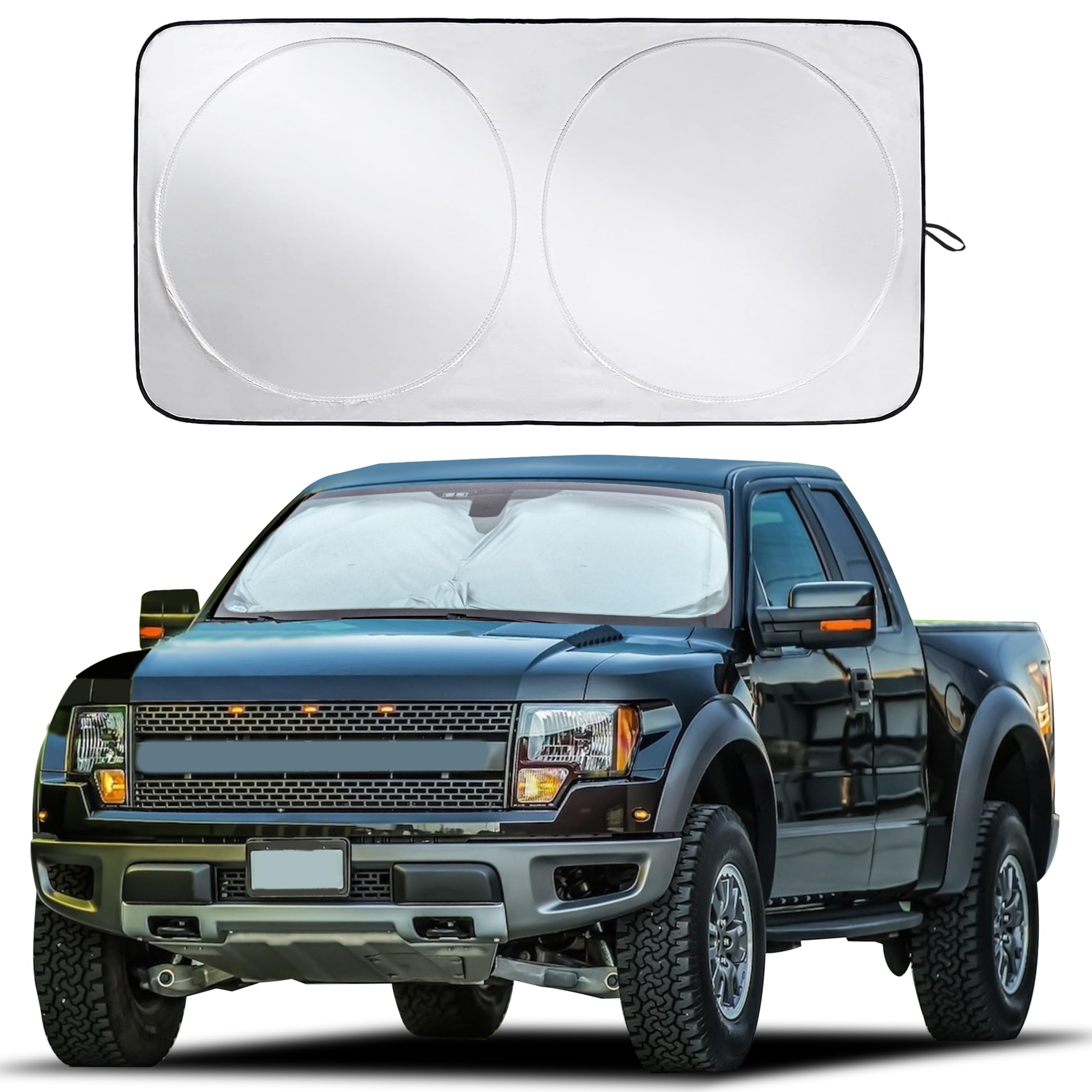 EcoNour Car Windshield Sunshade | Blocks 99% Heat & Keeps Interior Cool | Universal Fits Cars, SUVs, Trucks | Automotive Sun Screen, Visor & Car Accessories for Summer | Medium (64x32 Inches)