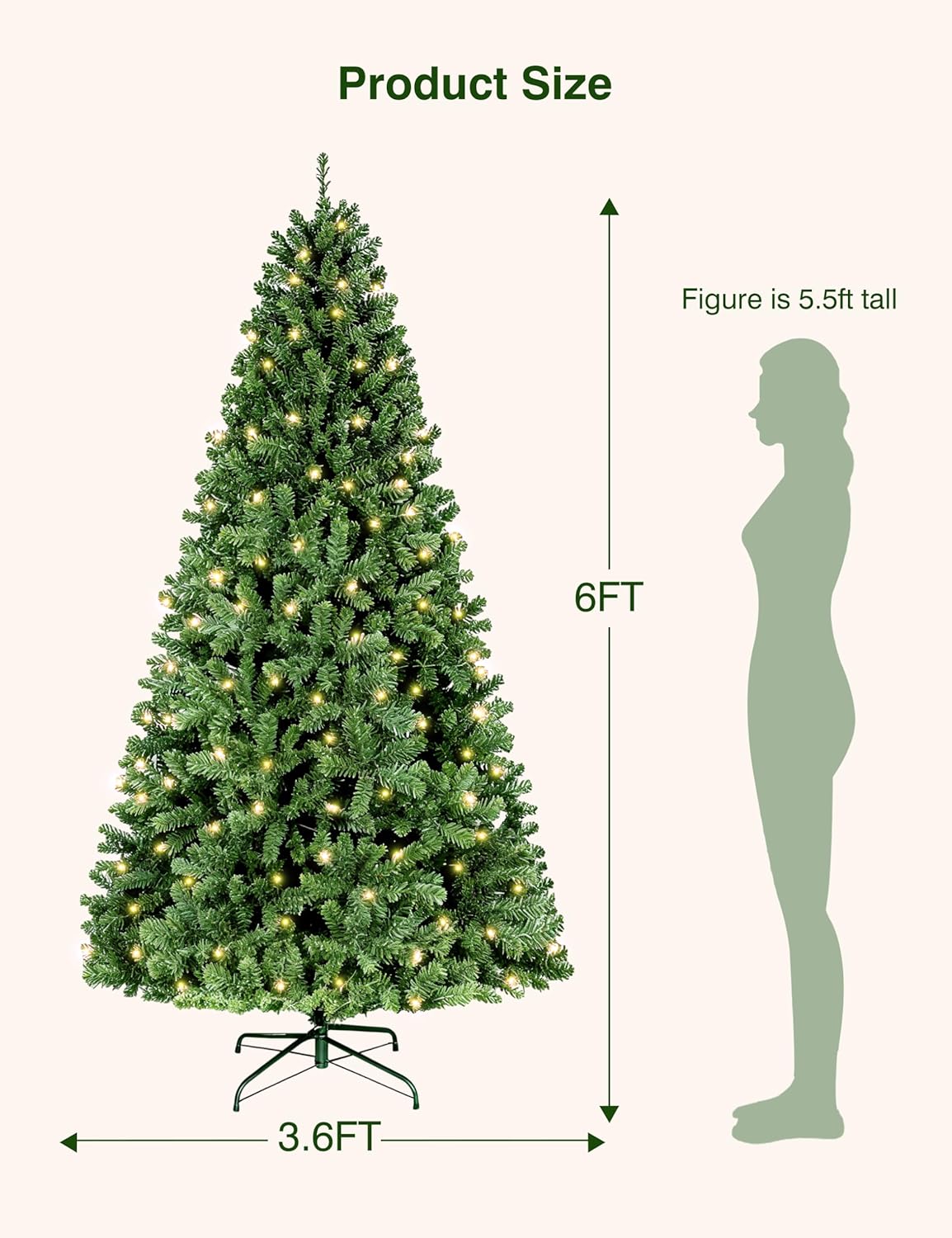 Brightown 6FT Christmas Tree, Prelit Lighted Artificial Tree, Pre Lit Christmas Trees for Holiday, Vacation, Xmas