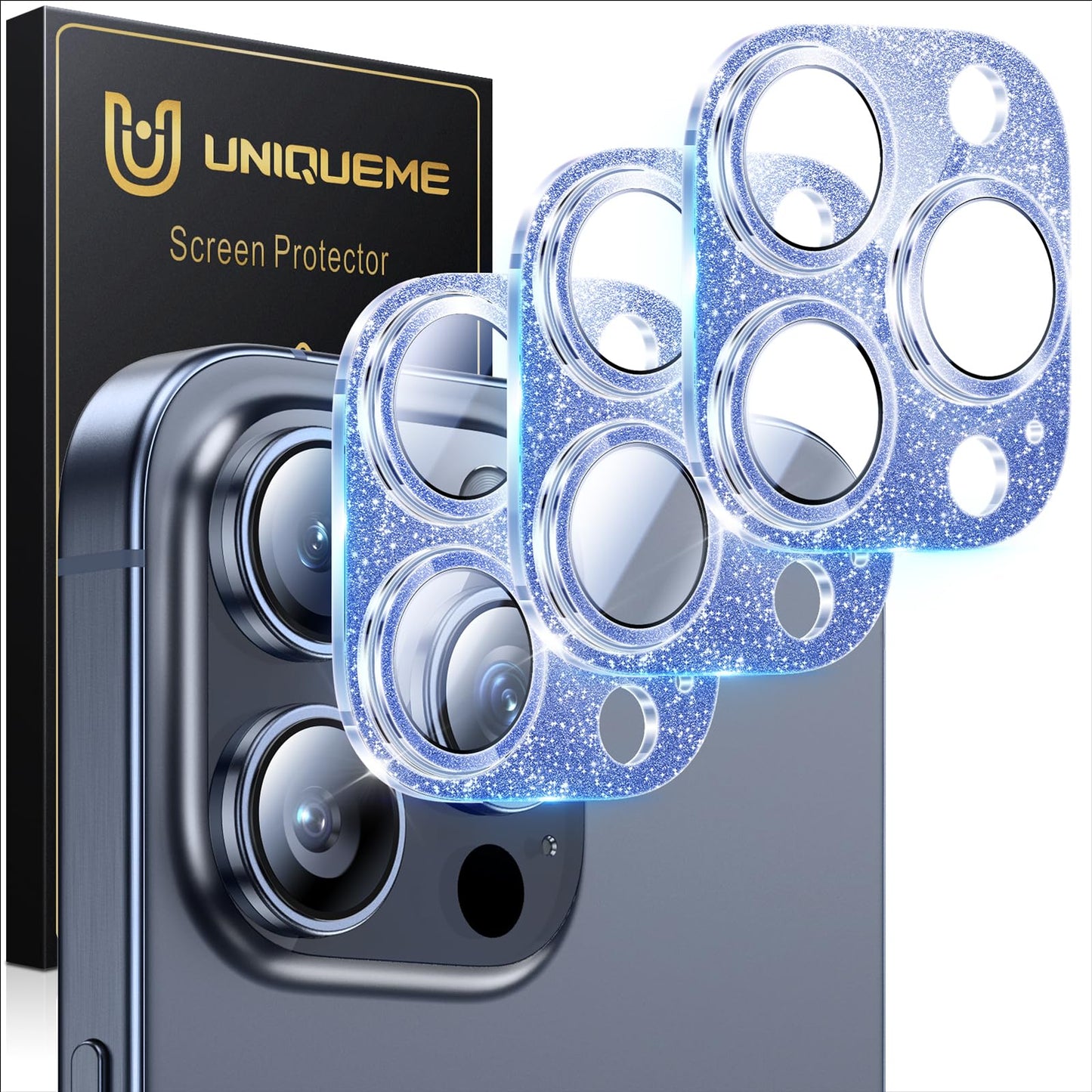 UniqueMe Compatible for 3 Pack iPhone 17 Pro Camera Lens Protector - [Drop Protection] 9H Tempered Glass Camera Cover Screen [Update New Version]【Not for 17 Pro Max】