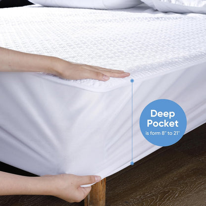 Cooling Waterproof Mattress Protector King Size, Mattress Cover 3D Air Fabric Mattress Pad Cover Smooth Soft Breathable Noiseless, 8''-21'' Deep Pocket