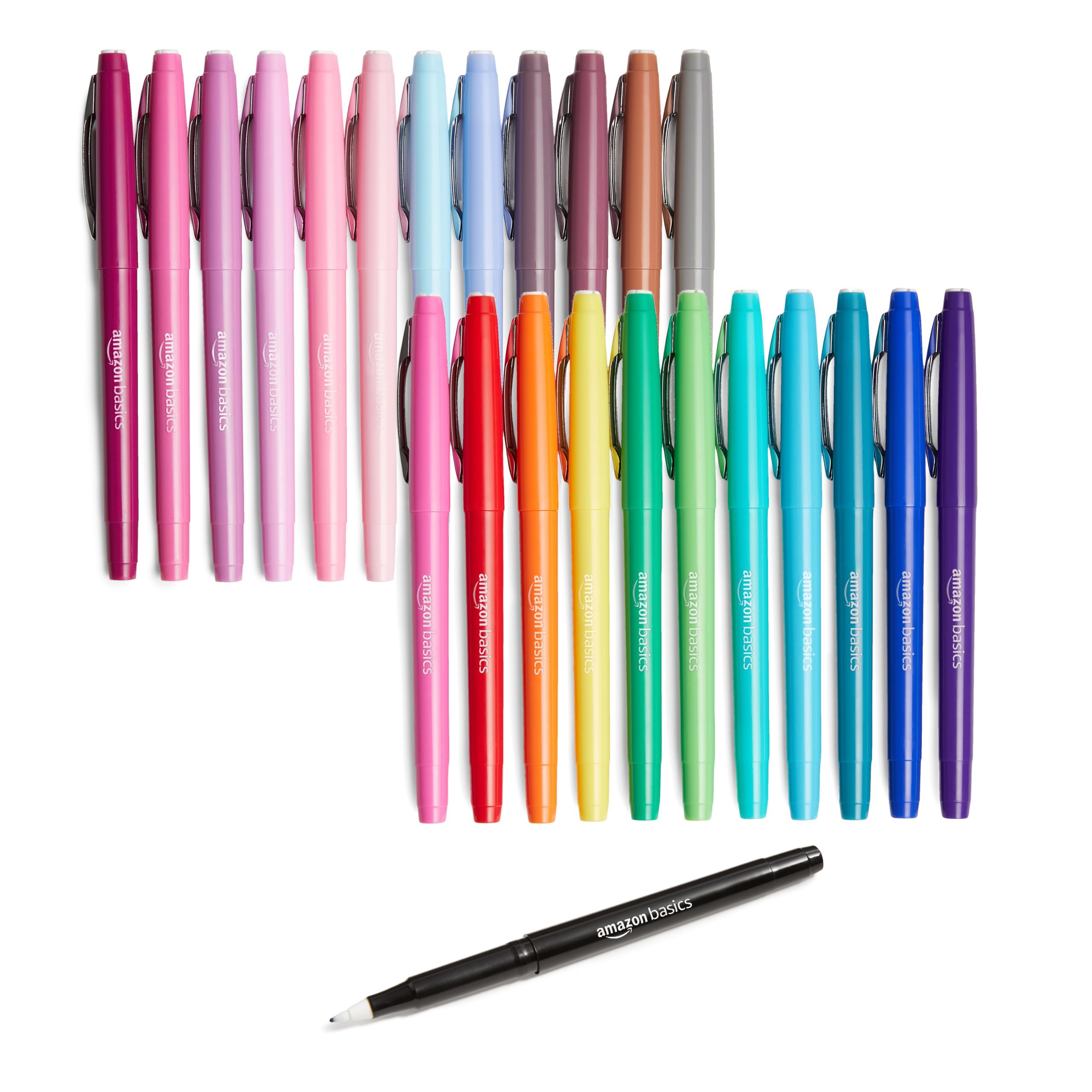 Amazon Basics Felt Tip Marker Pens, Versatile for Writing, Drawing, and Journaling, Black, 24-Pack