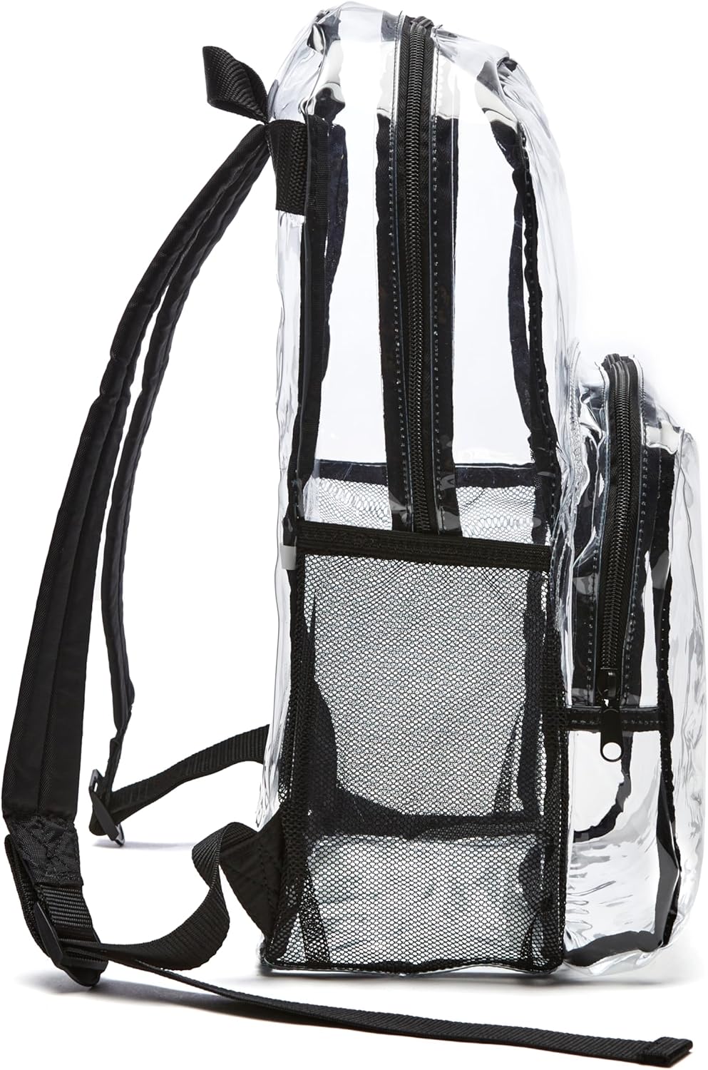 Amazon Basics Transparent School Backpack, With Water-Resistant PVC Plastic Material and Ruggedly Reinforced Shoulder Straps, Clear