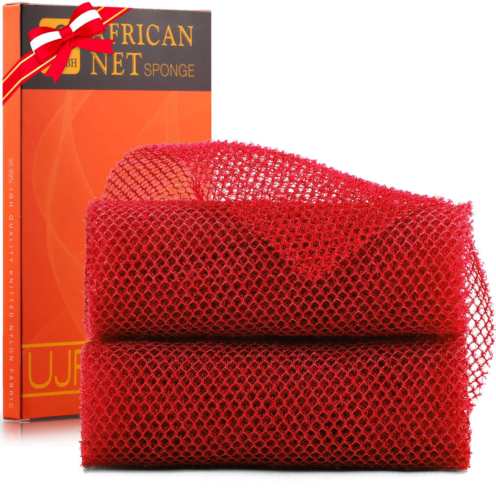 UJFQBH 3 Pieces African Bath Sponge African Net Long Net Bath Sponge Exfoliating Shower Body Scrubber Back Scrubber Skin Smoother,Great for Daily Use (Pink,Yellow,Purple)