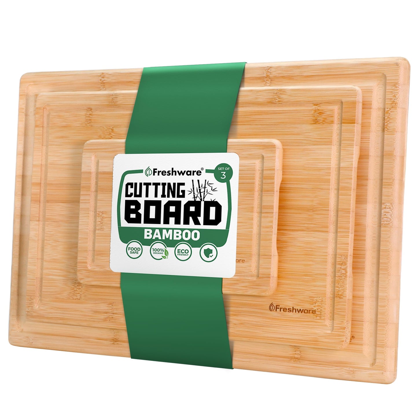 Bamboo Cutting Boards for Kitchen [Set of 3] Wood Cutting Board for Chopping Meat, Vegetables, Fruits, Cheese, Knife Friendly Serving Tray with Handles