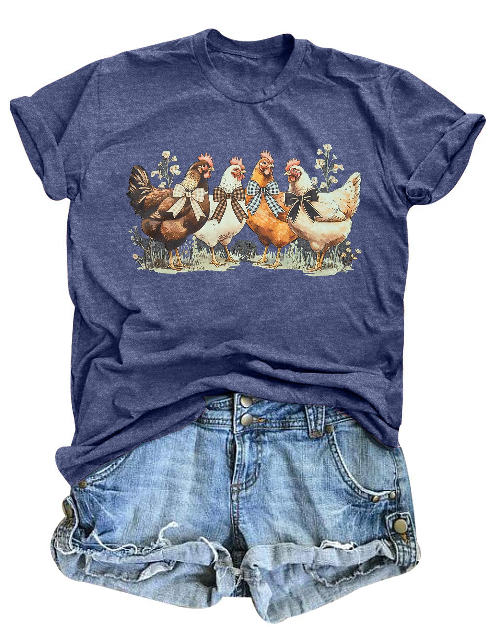 Christmas Chicken Shirt Women: Chicken Mom Tshirt Chicken Lover Cute Animal Graphic Tee Country Farm Holiday Tops