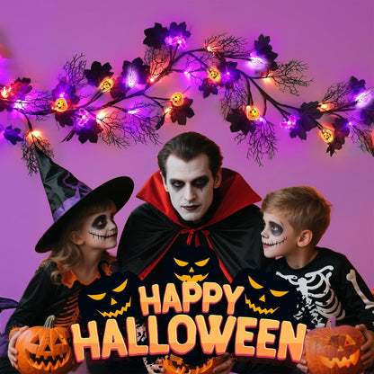 kuaima Halloween Light up Garland with 54 Purple and Orange LED Lights, 6.56 FT Lighted Willow Vine Twig Battery Operated for Indoor Decor, 8 Modes with Timer Function