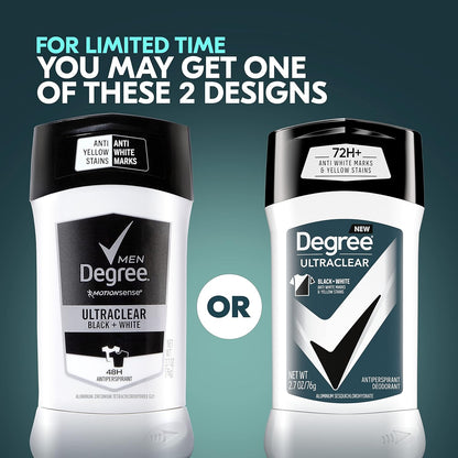 Degree Men UltraClear Antiperspirant Deodorant Black + White 72-Hour Sweat & Odor Protection Antiperspirant For Men With MotionSense Technology 2.7 Ounce (Pack of 4)