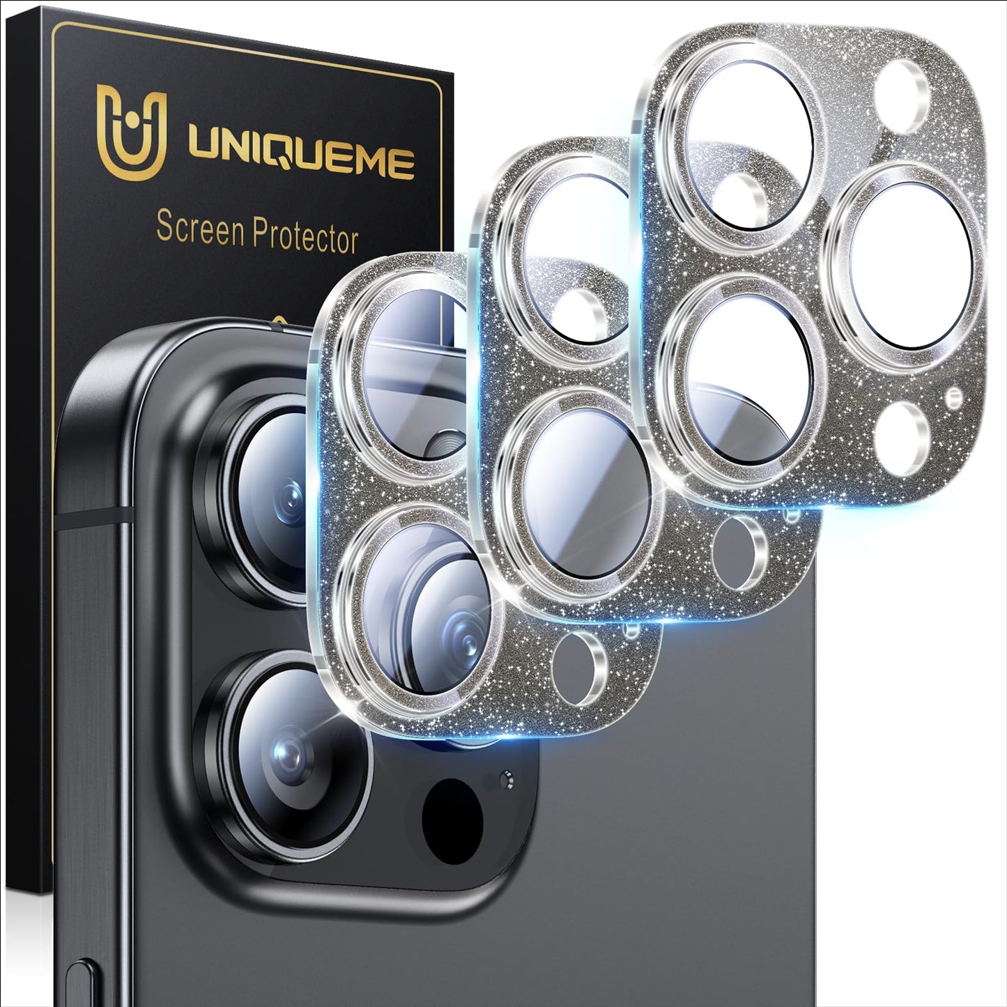 UniqueMe Compatible for 3 Pack iPhone 17 Pro Camera Lens Protector - [Drop Protection] 9H Tempered Glass Camera Cover Screen [Update New Version]【Not for 17 Pro Max】