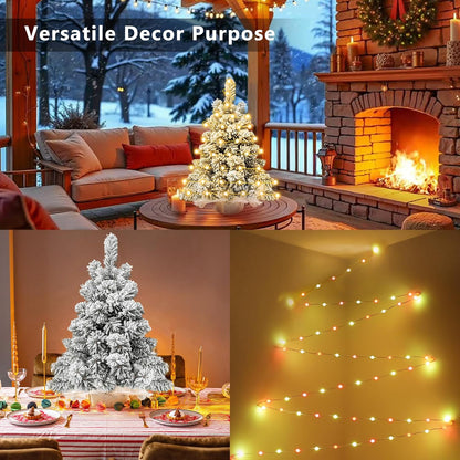 Brizled Snow Flocked Smart Christmas Tree, 2ft Mini Christmas Tree with 100 LED RGB Light, App/Voice Control 159+ Scenes Tabletop Xmas Tree USB C Music Small Tree Work with PD Power for Fireplace Desk
