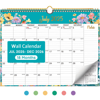2026 Calendar, Monthly Wall Calendar from October 2025 to June 2027, 11.5" x 14.7", Spiral Binding Hanging Wall Calendar, Perfect for Home or Office,Floral