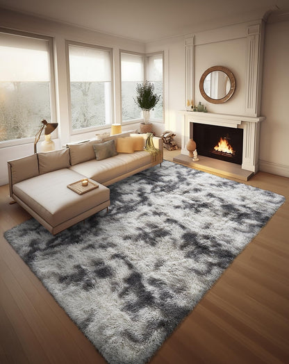 Ophanie Area Rugs for Bedroom Living Room, Grey Fluffy Fuzzy Shag Shaggy Soft Plush Carpet, 4x6 Indoor Floor Gray Rug for Kids Home Dorm Decor Aesthetic