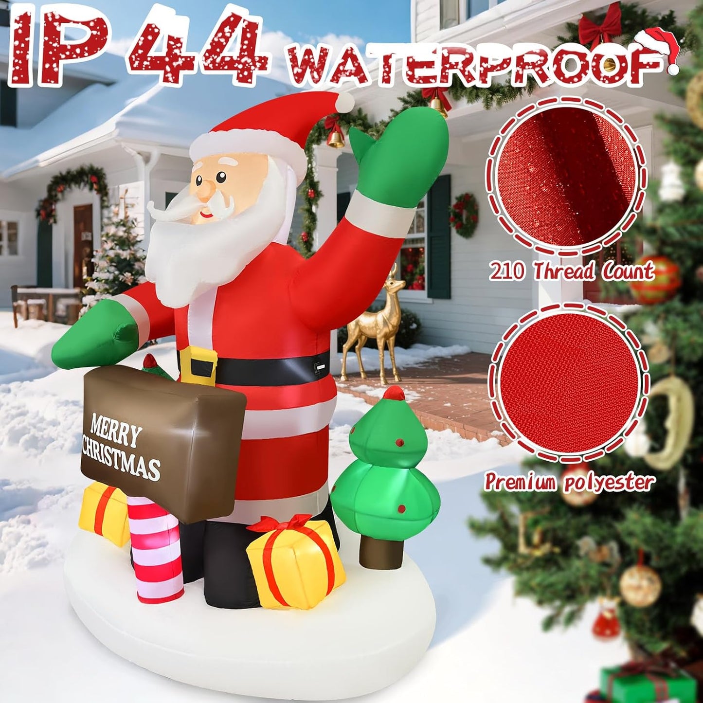 2025 Christmas Inflatable Santa 6FT Holding Sign Santa Claus Christmas Inflatables Outdoor Decorations Xmas Santa Blow Up Yard Decor with 8 Built-in LEDs for Holiday Party Yard Garden Lawn Decor