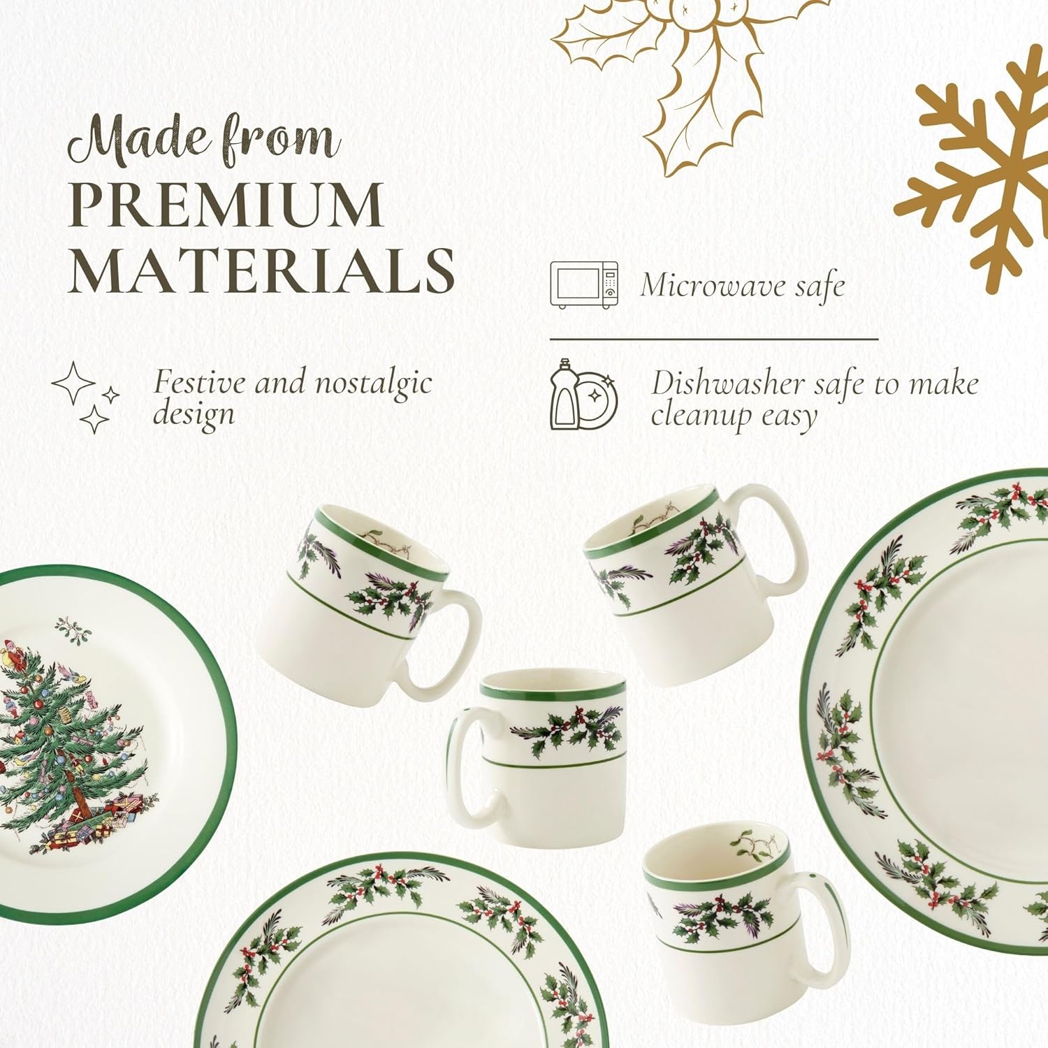 Spode Christmas Tree 12-Piece Dinnerware Set (Service for 4) - Festive Holiday Tableware with Plates & Mugs - Fine Earthenware Christmas Dinnerware - Microwave & Dishwasher Safe