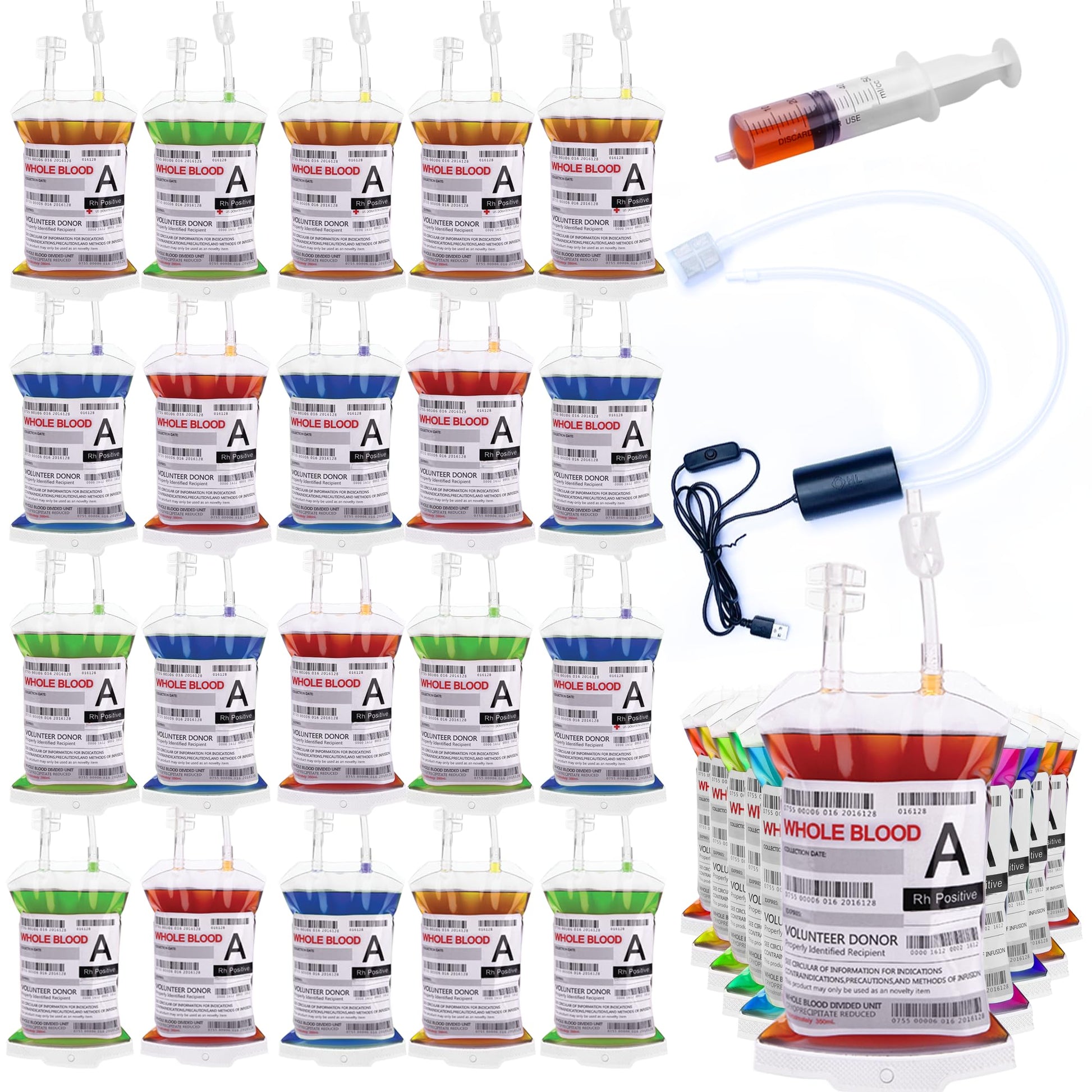 Blood Bags for Drinks, WYNK Live Blood of Theme Parties 350ML x 10 IV Bags with Syringe Halloween Party Cups for Halloween Zombie Party Christmas Carnival Theme Parties Children Funny Decoration