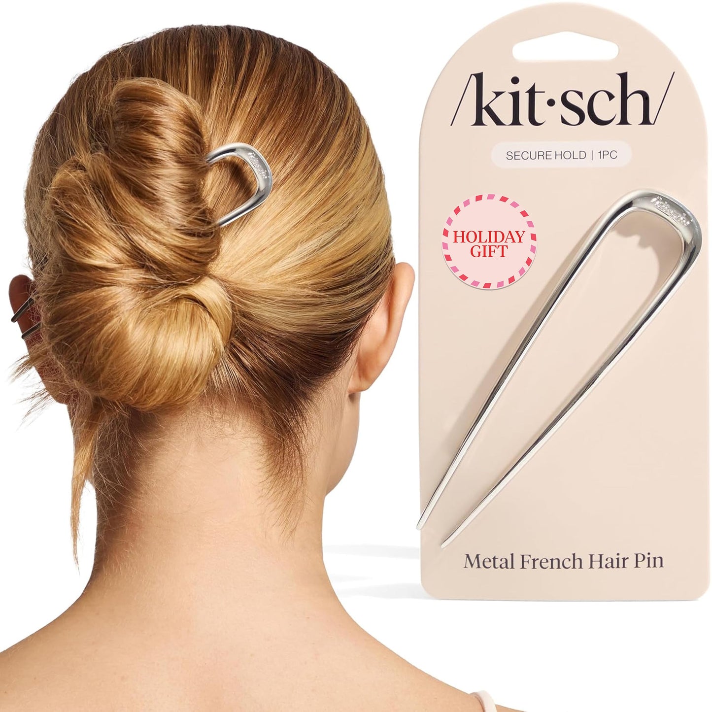 Kitsch Metal French Hair Pin for Women - Elegant Hair Accessories, Ideal for Buns & French Twist, Designed for a Secure, Comfortable Fit | Ideal Gifts for Women - Hematite