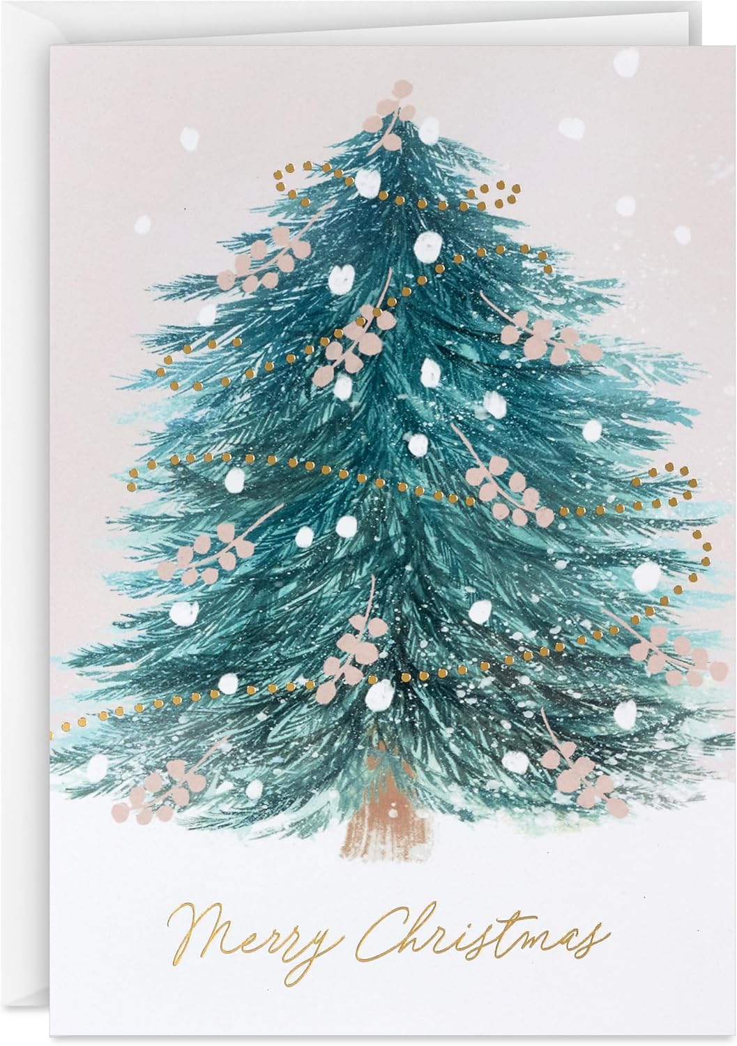 Hallmark Blush Pink Holiday Boxed Cards (16 Cards and 16 Envelopes) Gold and Pink Artistic Tree, Merry Christmas