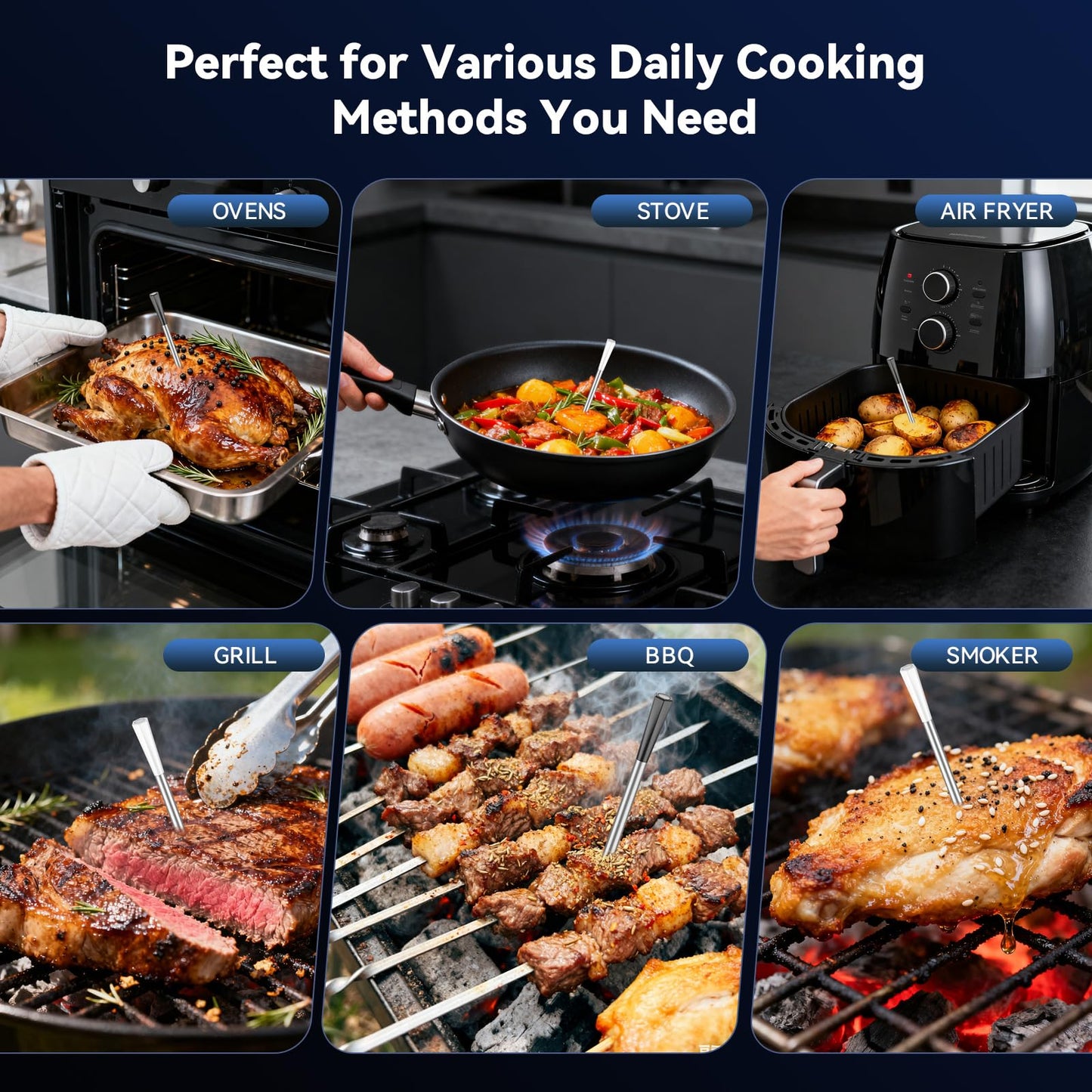 Smart Wireless Meat Thermometer Digital, 2 Probes, Advanced Bluetooth Food Thermometer for Cooking, IP67, Real-Time Monitoring & Smart Alerts for BBQ, Grill, Oven, Smoker, Kitchen Gifts for Christmas