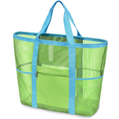 F-color Mesh Beach Bag Family - 9 Pockets Large Beach Tote for Cruise Vacation Essentials