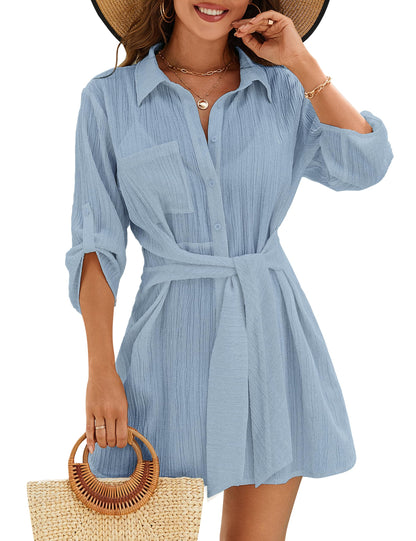 Blooming Jelly Womens Swimsuit Coverup Bikini Bathing Suit Cover Up Tie Side Beach Dress Shirt