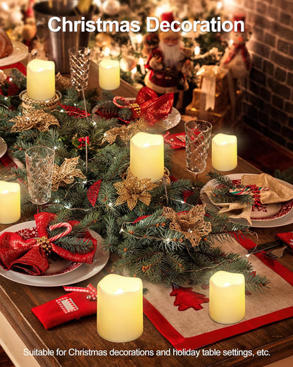 SHYMERY Flameless Votive Candles,Flameless Flickering Electric Fake Candle,24 Pack 200+Hour Battery Operated LED Tea Lights in Warm White for Wedding, Table, Halloween,Christmas Decorations 1.5"X1.7"