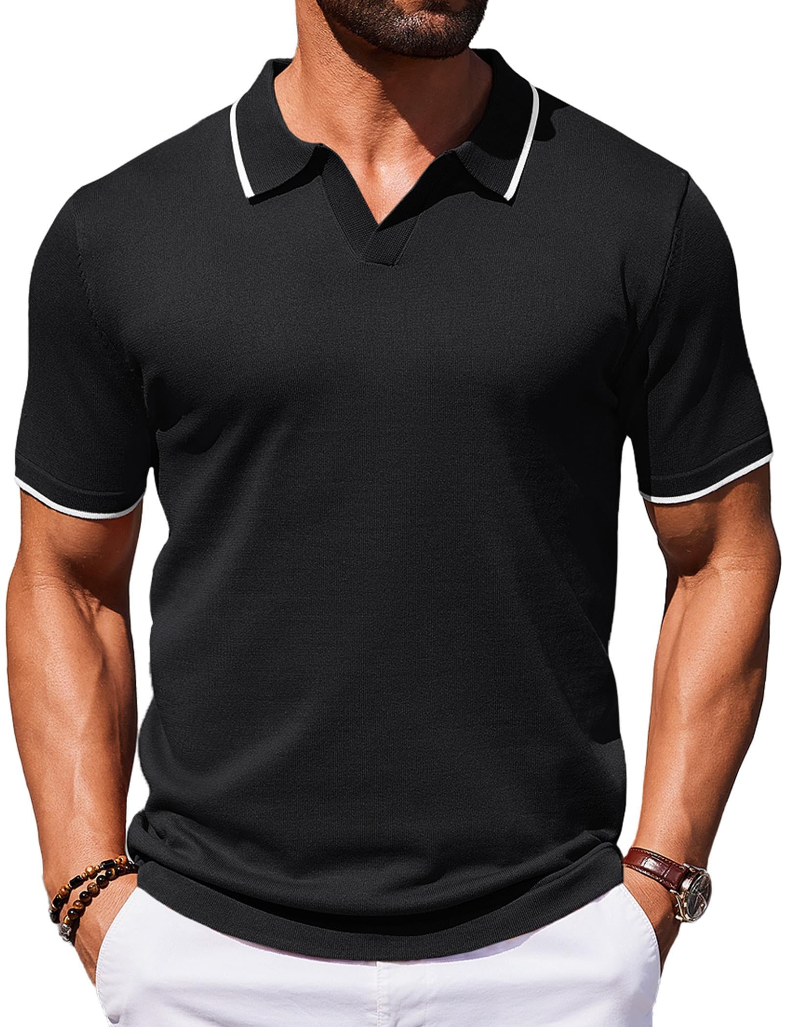 COOFANDY Mens Polo Shirts Short Sleeve Casual Knit Polo Shirt Vintage Golf T Shirts Old Money Tops