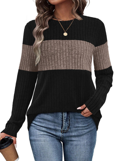 WIHOLL Womens Sweaters Trendy Color Block Tops Long Sleeve Shirts Fall Outfits Early Fall Fashion 2025 Winter Clothing