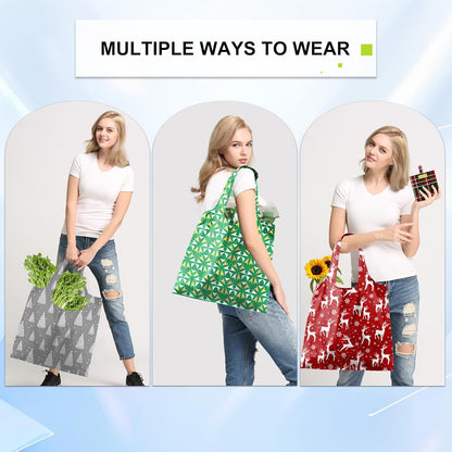 BeeGreen Christmas Reusable Gift Bags,6 Pack Large Holiday Tote Foldable Cloth Bag for Women, Cute Grocery Storage for Xmas Gifts Market Shopping, Washable Collapsible Reusable Bags with Handles​