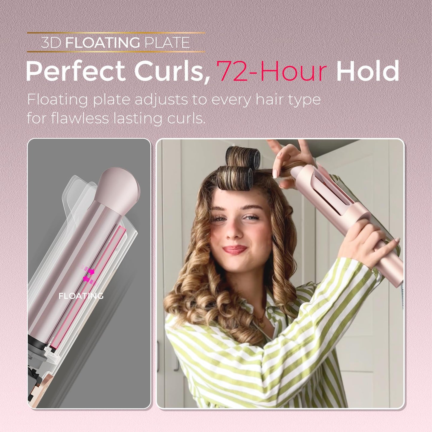 Upgraded Automatic Rotating Curling Iron - TYMO CurlPro Plus Long Barrel Curling Wand for Long Hair, Ceramic Hair Curler for Women, Anti-Scald, Tangle-Free, 600M Ionic, Dual Voltage, Gold, 1 Inch