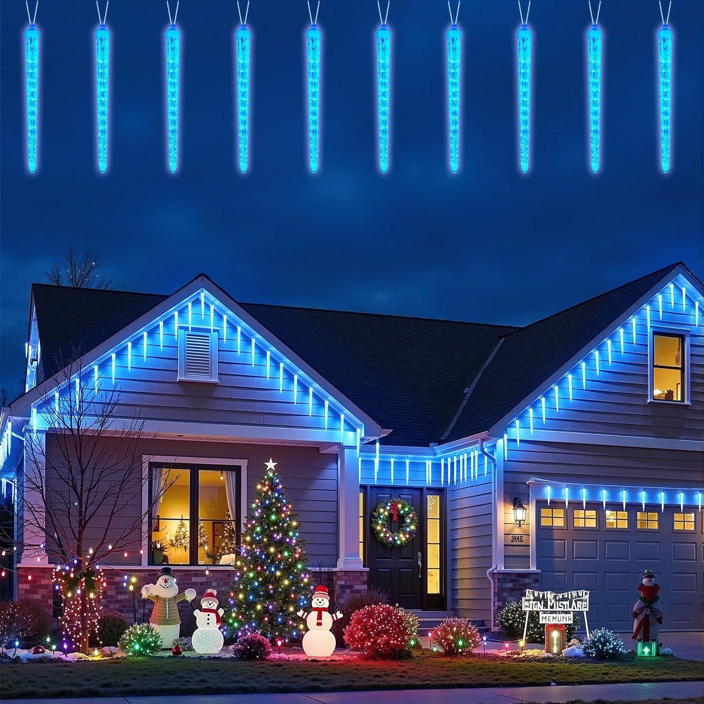 Brightown Christmas Icicle Lights Outdoor, 20ft Meteor Shower Lights with 20 Large Tube 480 LED Dropping Effect, Waterproof Icicle Indoor for Tree Patio Roof Holiday Decor, Cool White