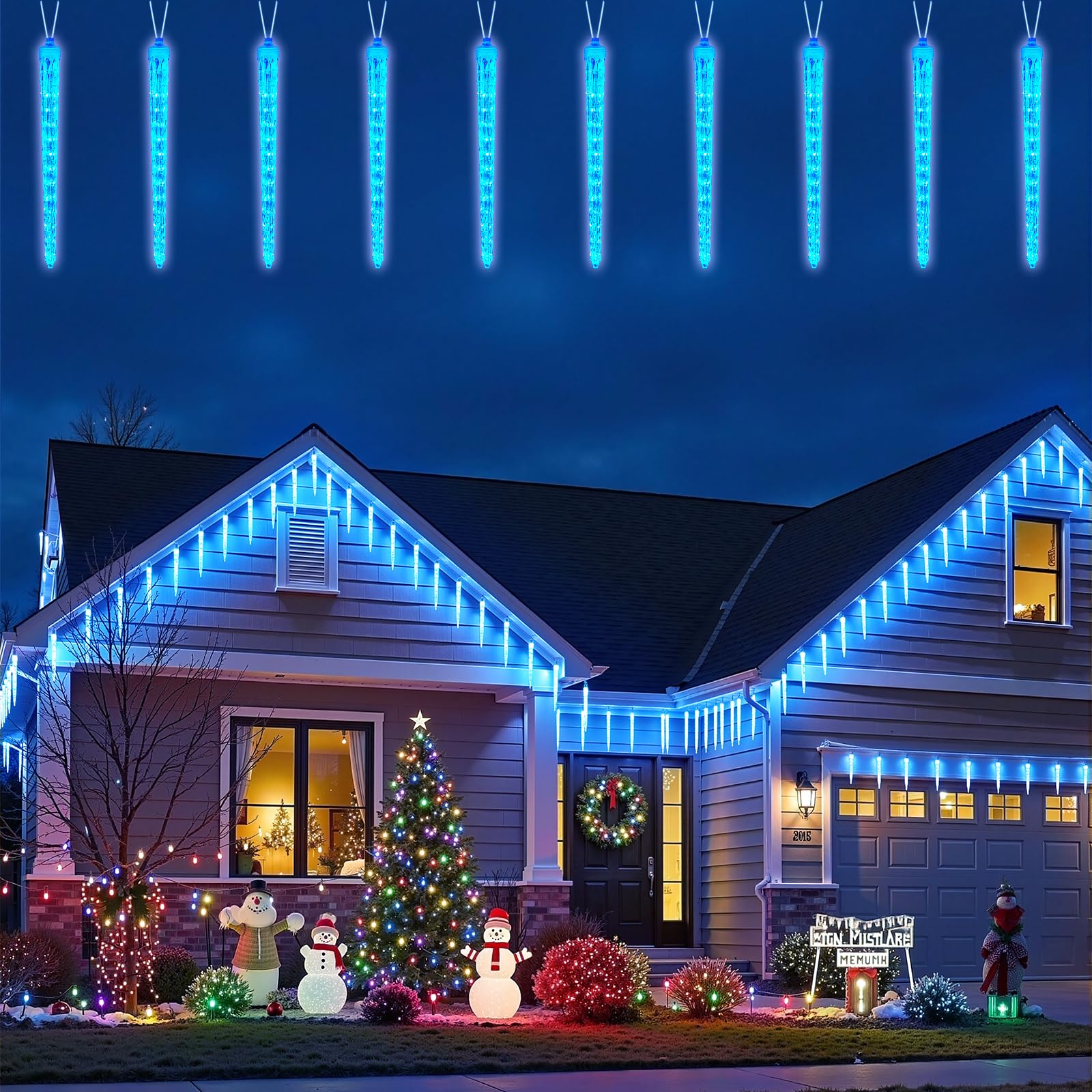 Brightown Christmas Icicle Lights Outdoor, 20ft Meteor Shower Lights with 20 Large Tube 480 LED Dropping Effect, Waterproof Icicle Indoor for Tree Patio Roof Holiday Decor, Cool White