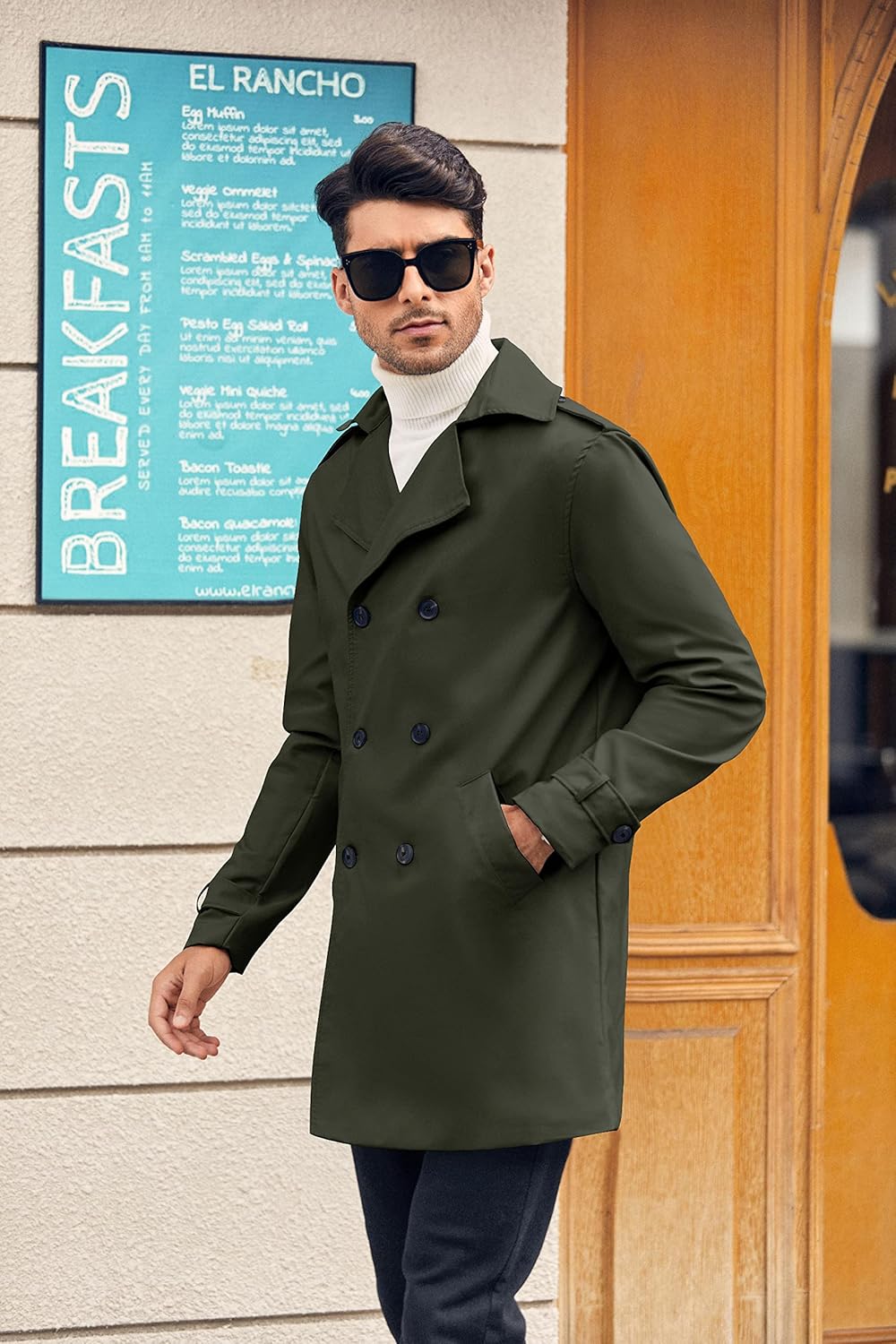 Gafeng Mens Double Breasted Trench Coat Notched Lapel Casual Slim Fit Long Windbreaker Overcoat