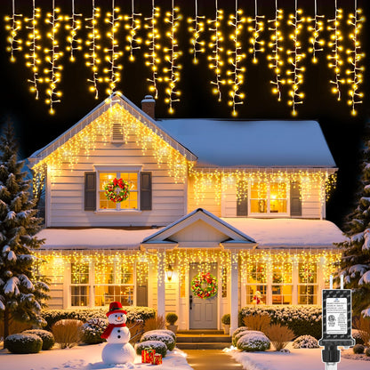 Brightown Icicle Christmas Lights Outdoor, 33FT 1020 LED Cluster Icicle Lights with 51 Drop,12 Mode, Connectable Firecracker Light with Timer, Waterproof Christmas Light Outdoor, Warm White