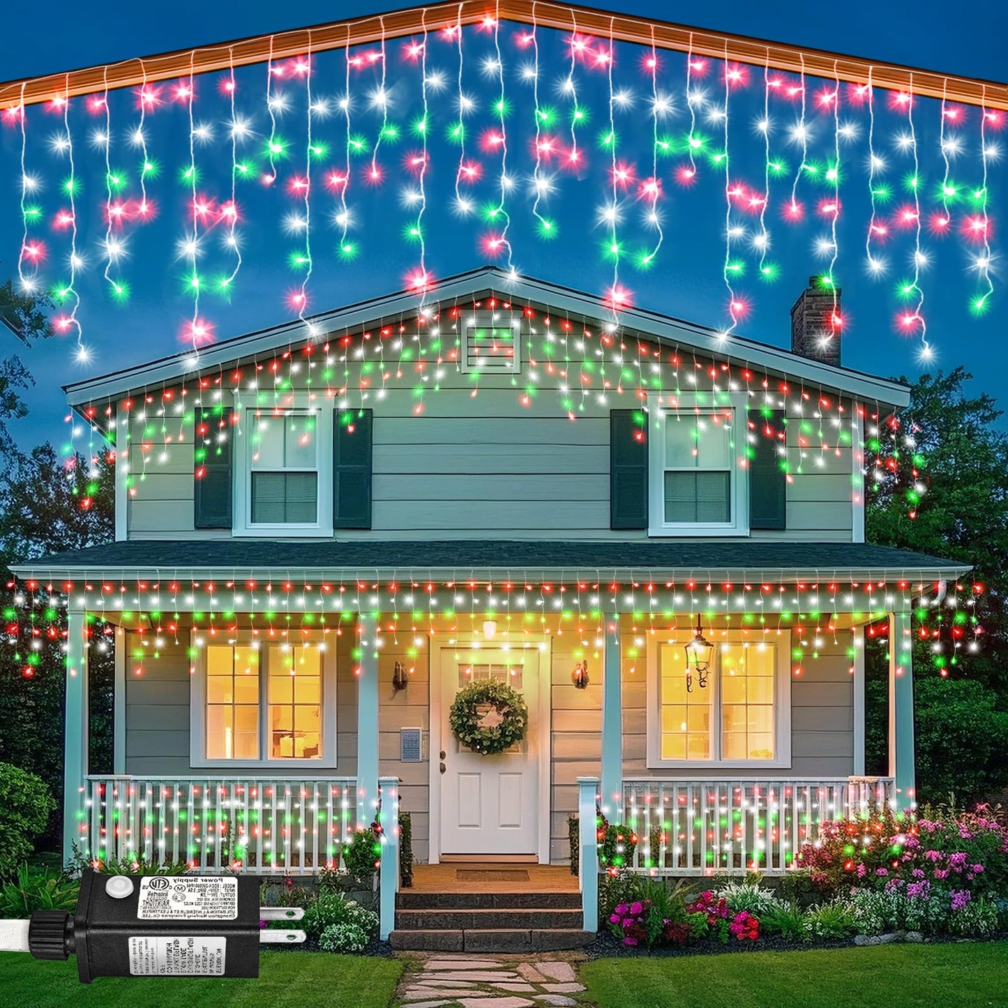 66ft Icicle Lights for Outside - 640 LED Christmas Lights Outdoor with 120 Drops 8 Modes, Plug in Twinkle Light Outside for Holiday Wedding Party Tree Room Indoor Thanksgiving Decoration, Warm White