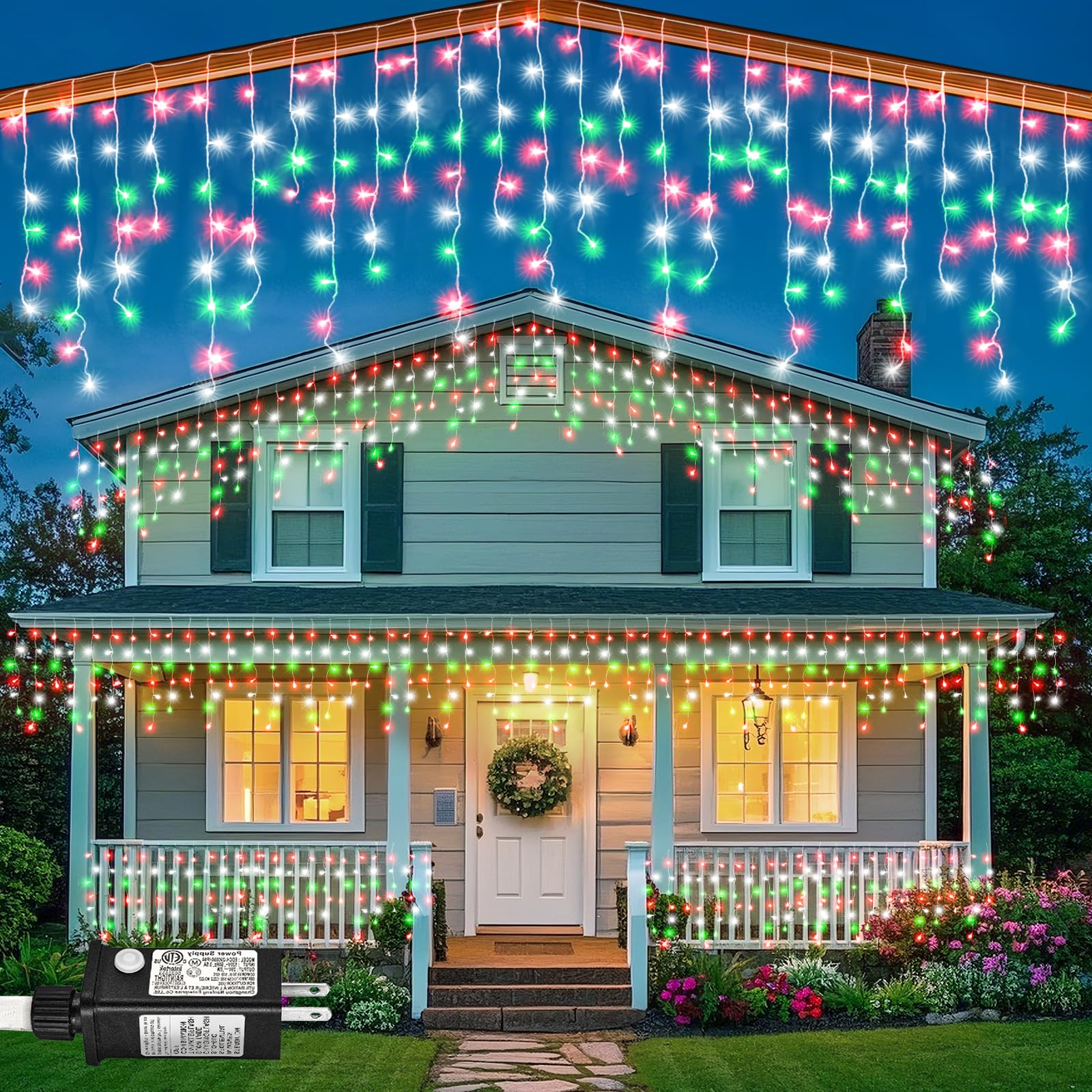 66ft Icicle Lights for Outside - 640 LED Christmas Lights Outdoor with 120 Drops 8 Modes, Plug in Twinkle Light Outside for Holiday Wedding Party Tree Room Indoor Thanksgiving Decoration, Warm White