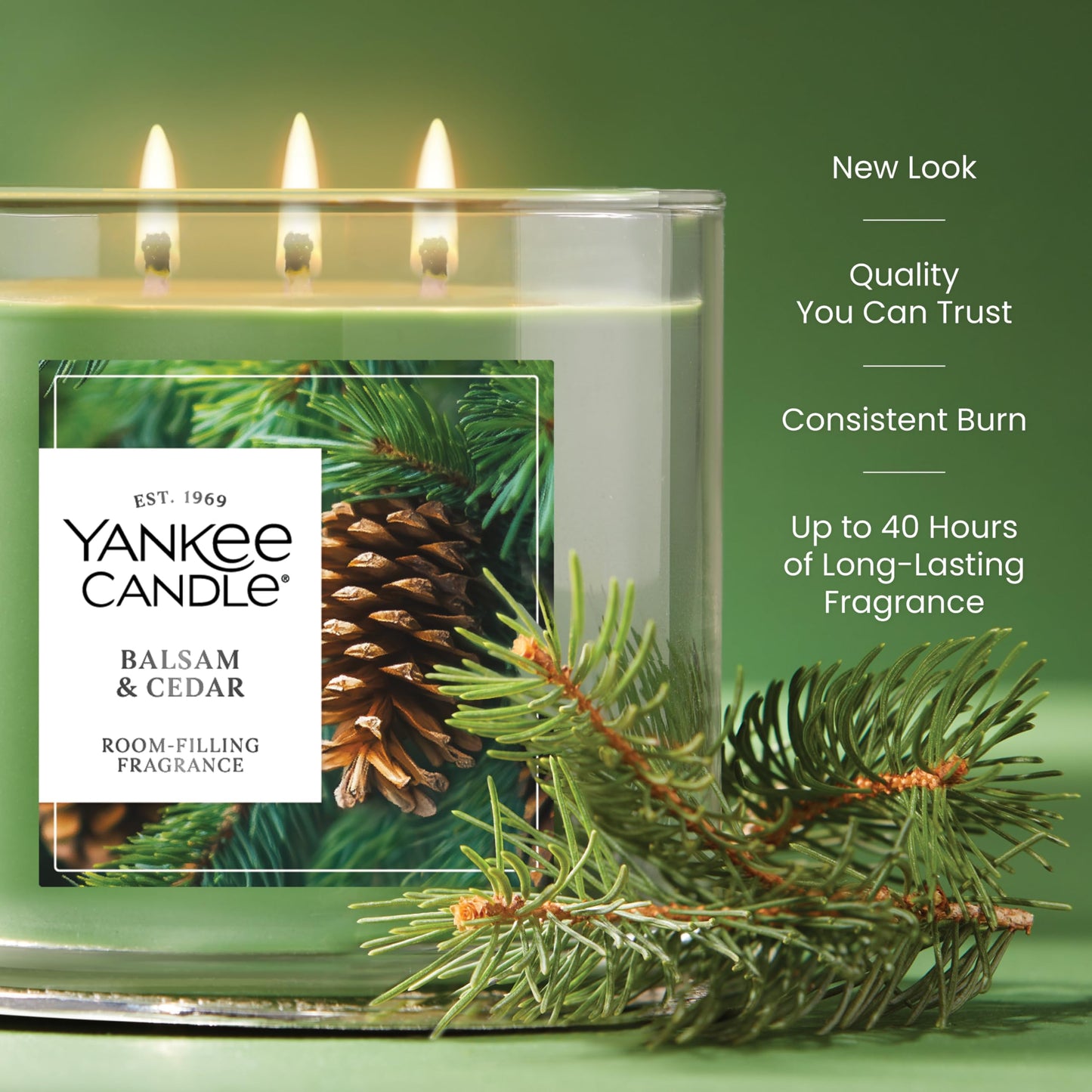 Yankee Candle Balsam & Cedar, Holiday Scented Candle, 22oz Large Jar with up to 150 Hour Burn Time, Giftable