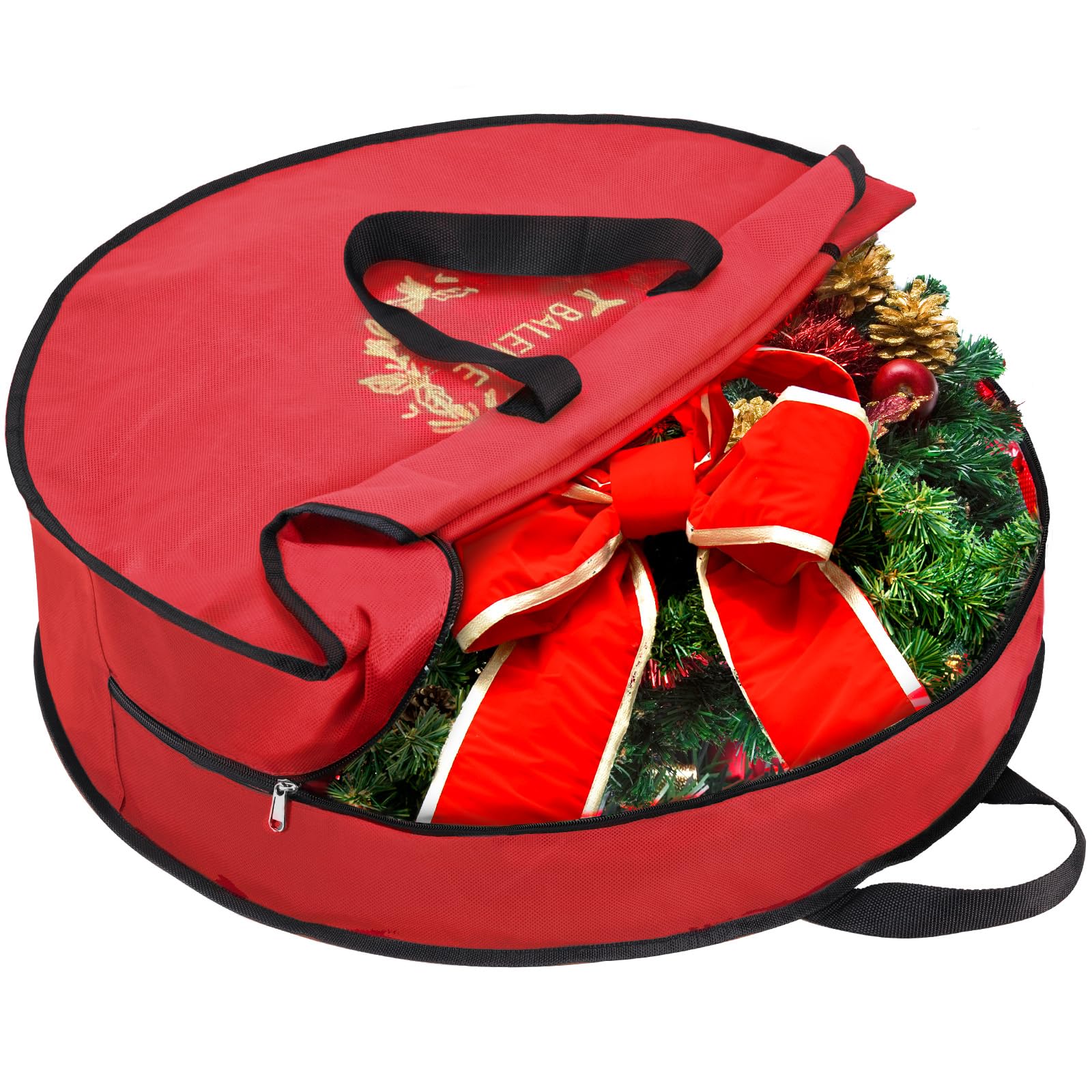 BALEINE 1 Pack Wreath Storage Container, Christmas Wreath Storage Bag with Reinforced Handle for Holiday Xmas (Green, 24"X8")
