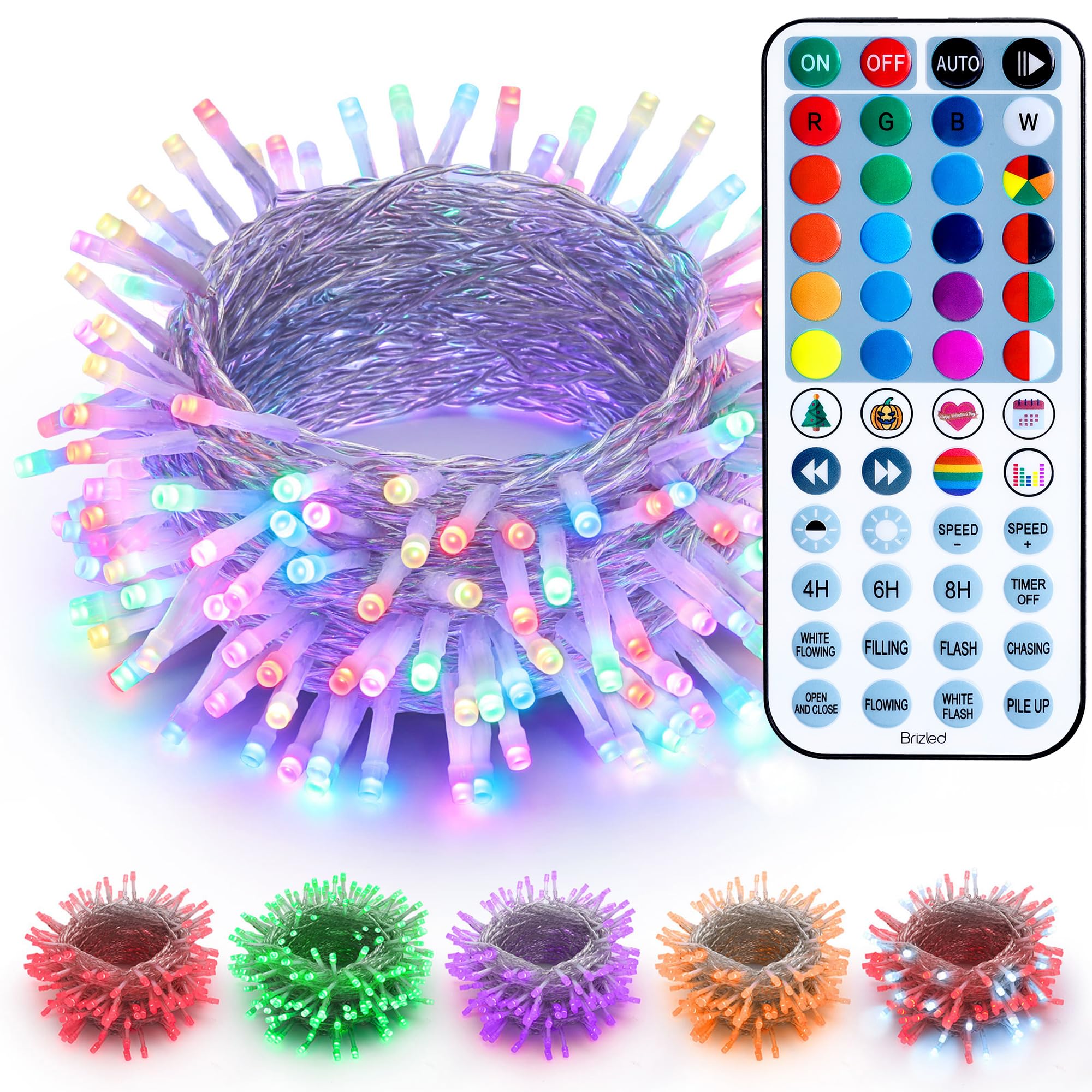 Brizled Color Changing Halloween Lights, 66ft 200 LED RGB Christmas Lights Music Sync, 120+ Modes Remote Dimmable Outdoor Christmas Light, Mini Tree Light Indoor Plugin for Xmas Halloween Party Decor