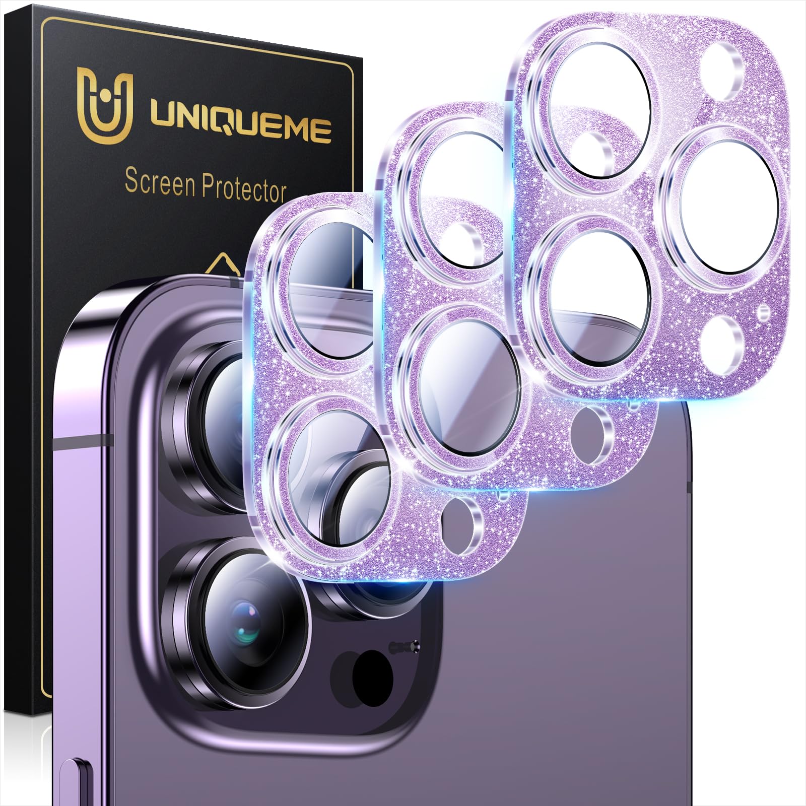 UniqueMe Compatible for 3 Pack iPhone 17 Pro Camera Lens Protector - [Drop Protection] 9H Tempered Glass Camera Cover Screen [Update New Version]【Not for 17 Pro Max】