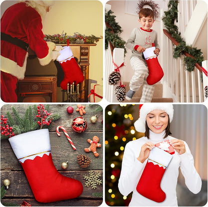 Sumind 100 Pieces Felt Christmas Stockings 15 Inch Party Favors Stockings Xmas Decoration Stocking Rustic Santa Stocking for Christmas(Red with White Trim)