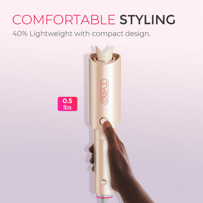TYMO Automatic Rotating Curling Iron - TYMO CURLPRO Beach Waves Curling Wand, Portable Hair Curler, 500 Million Ionic, Dual Voltage & Lightweight for Travel, Ceramic Coating, 1 1/4 Inch, Metallic Gray