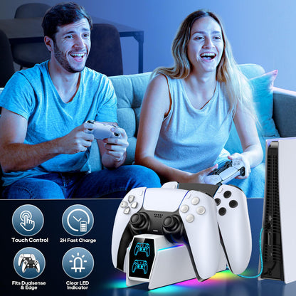 PS 5 Controller Charger Station Compatible with PlayStation 5 Faceplates Edge & Dual Controller, 9 Lightings PS 5 Accessories Charging Station, PS 5 Dock Stand with LED Indicator & On-Off Switch