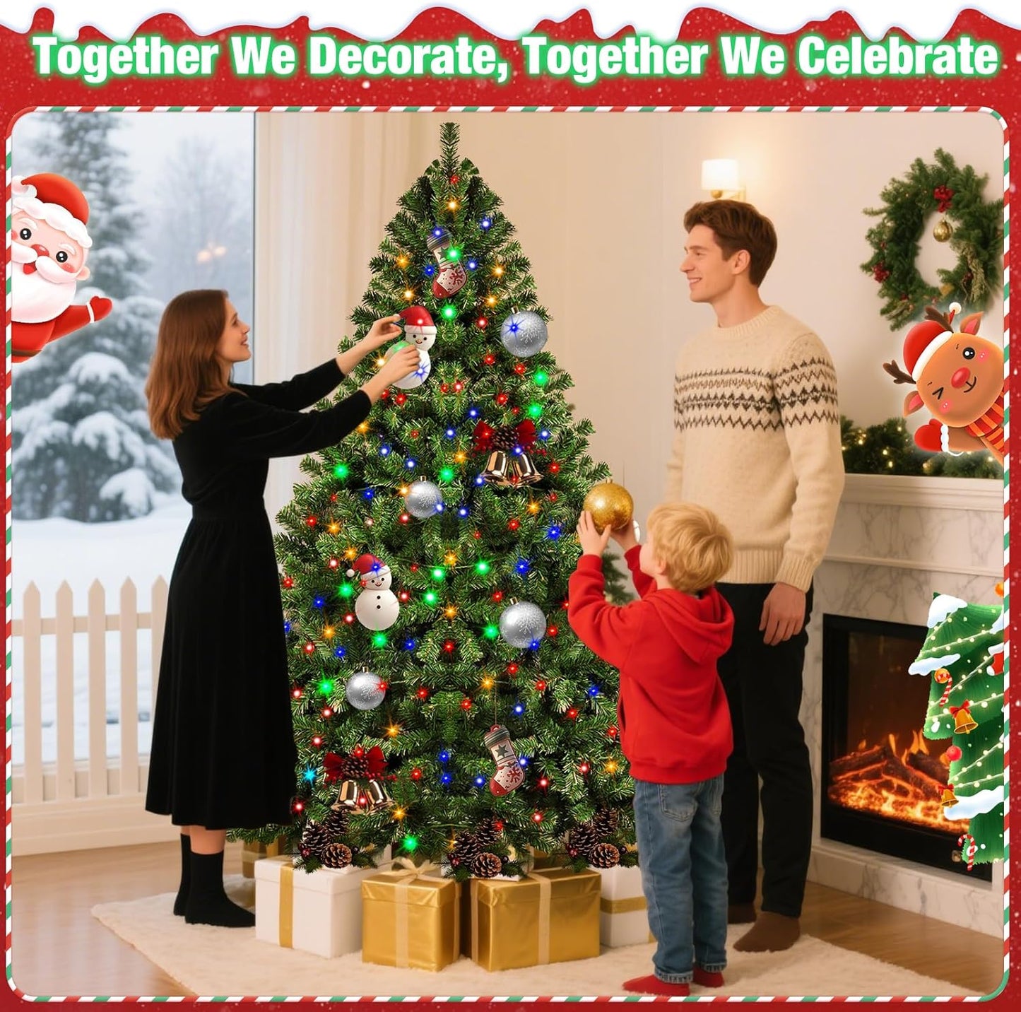 Prelit Christmas Tree 6ft with Remote Control, 8 Light-Modes Artificial Christmas Trees with Lights, Xmas Tree with 1000 Thick Branch Tips & 250 Lights, Easy Assembly Holiday Décor for Home