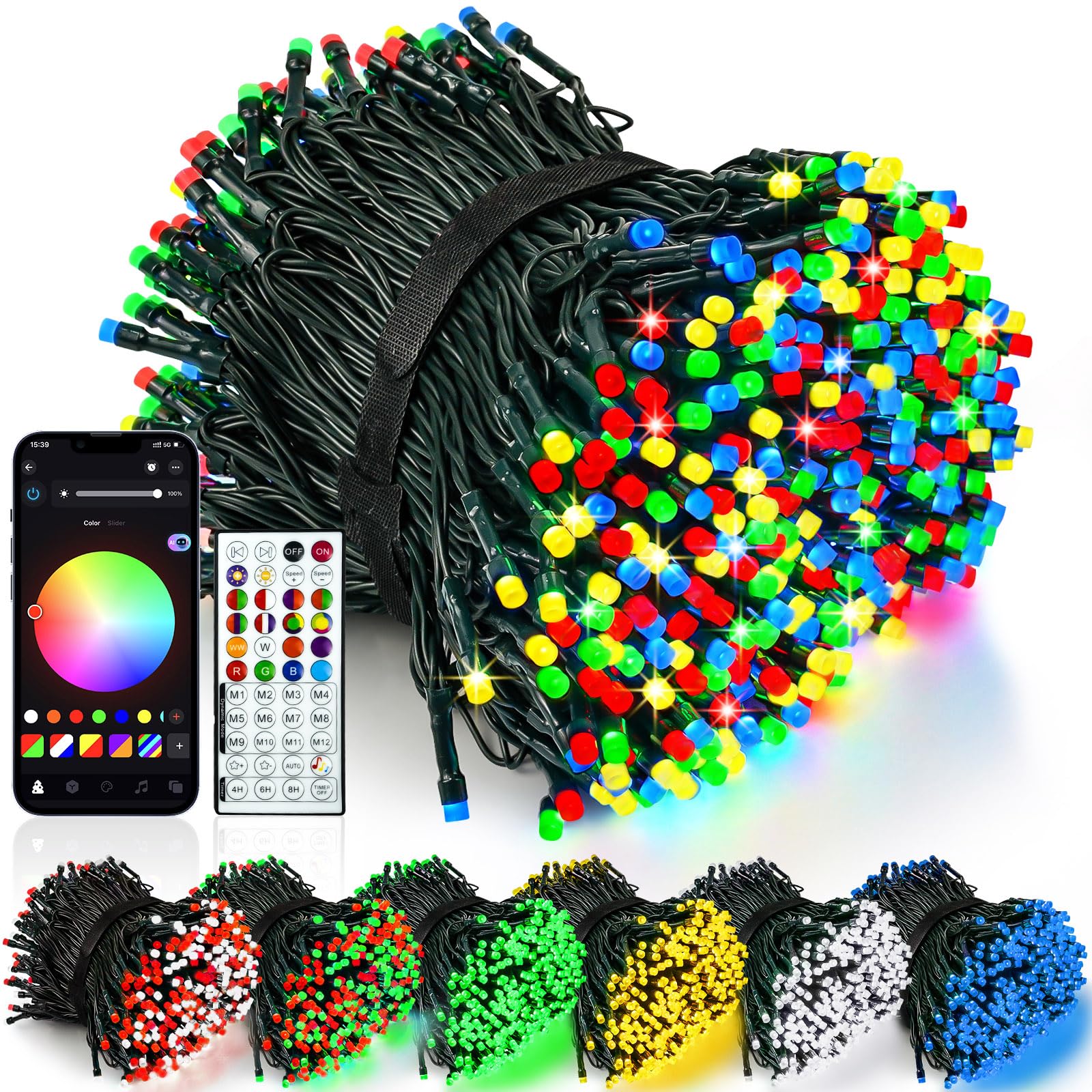 Smart Color Changing Christmas Lights with Remote & APP, 109FT 300 LED RGB Dimmable Christmas String Lights, Waterproof Fairy Twinkle Light for Indoor Outdoor Xmas Tree Wedding Holiday Decorations