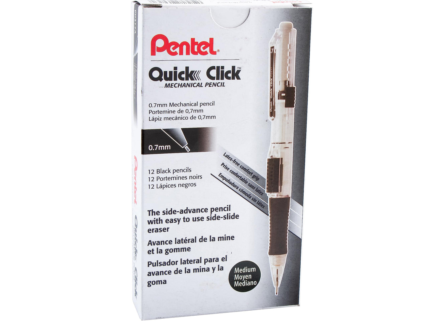 Pentel Quick Click Mechanical Pencil, (0.7mm), Medium, Gray Barrel, Box of 12 Pencils (PD217N)