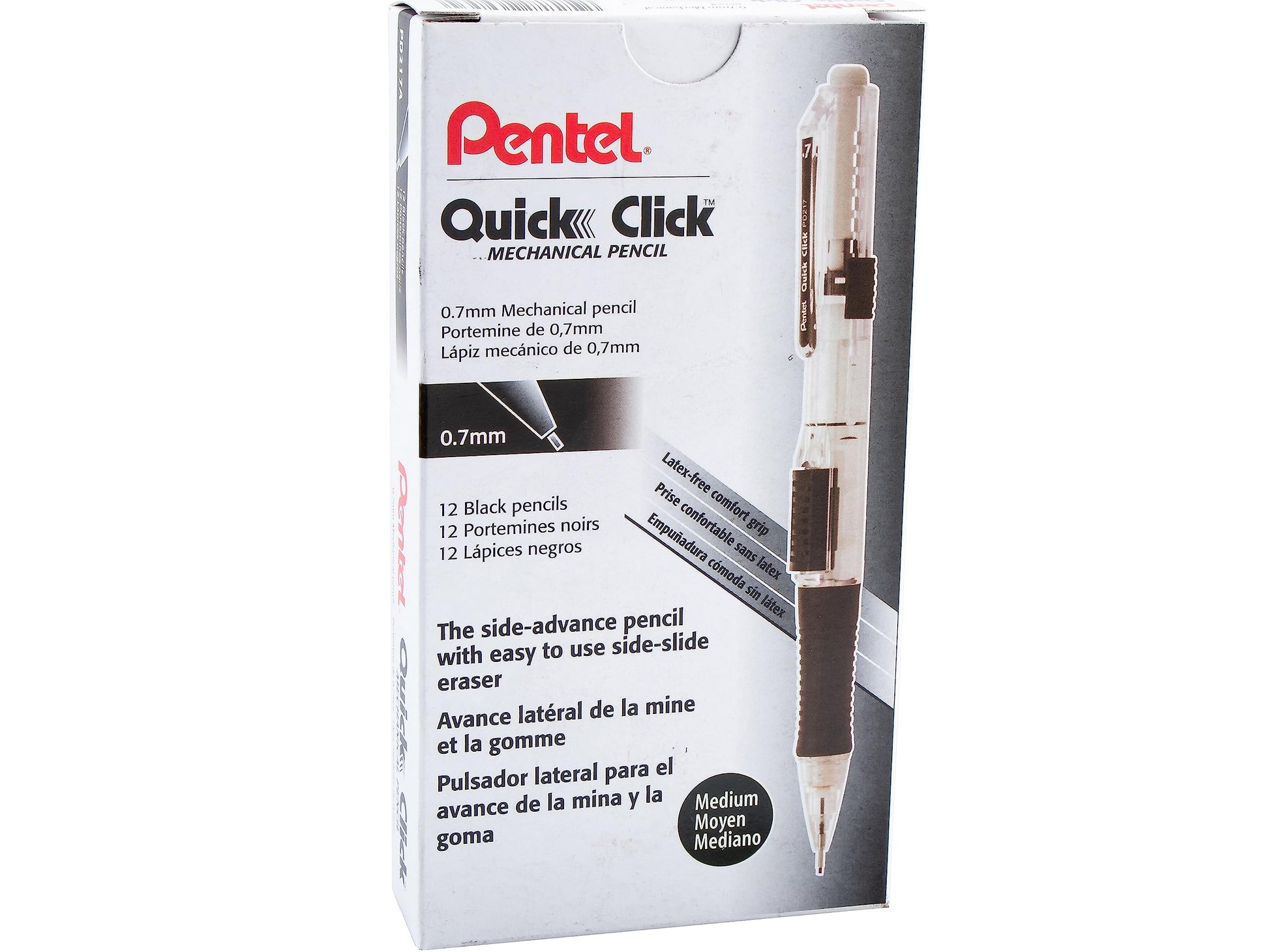 Pentel Quick Click Mechanical Pencil, (0.7mm), Medium, Gray Barrel, Box of 12 Pencils (PD217N)