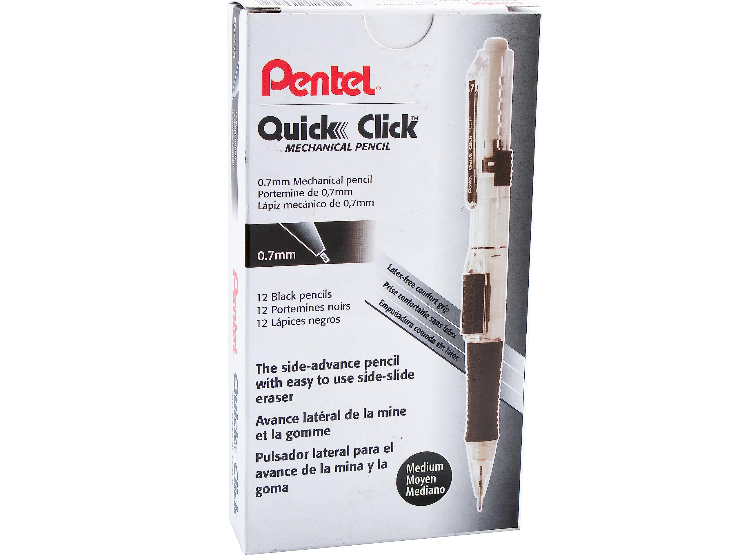 Pentel Quick Click Mechanical Pencil, (0.7mm), Medium, Gray Barrel, Box of 12 Pencils (PD217N)